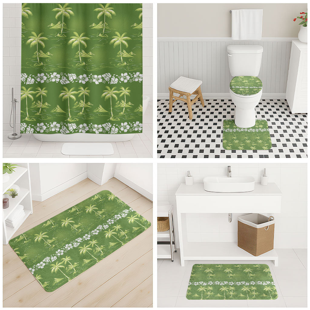 Olive Green Hawaii Palm Tree Hibiscus Bathroom Set Fantasy Summer Vibe