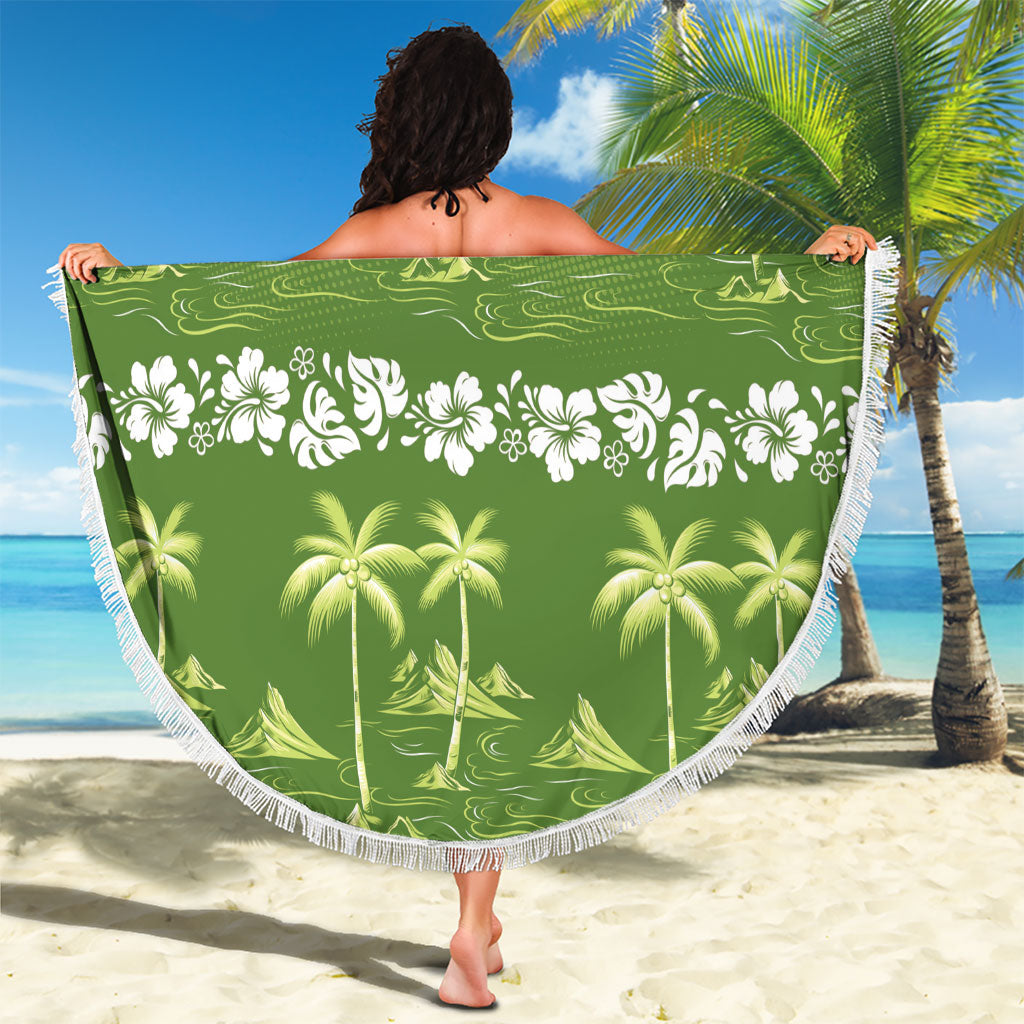 Olive Green Hawaii Palm Tree Hibiscus Beach Blanket Fantasy Summer Vibe