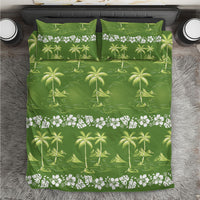 Olive Green Hawaii Palm Tree Hibiscus Bedding Set Fantasy Summer Vibe