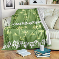 Olive Green Hawaii Palm Tree Hibiscus Blanket Fantasy Summer Vibe