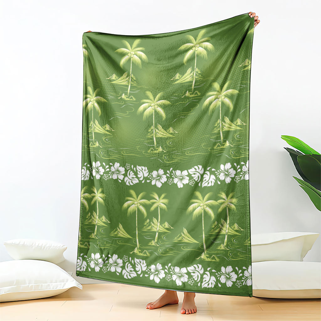 Olive Green Hawaii Palm Tree Hibiscus Blanket Fantasy Summer Vibe