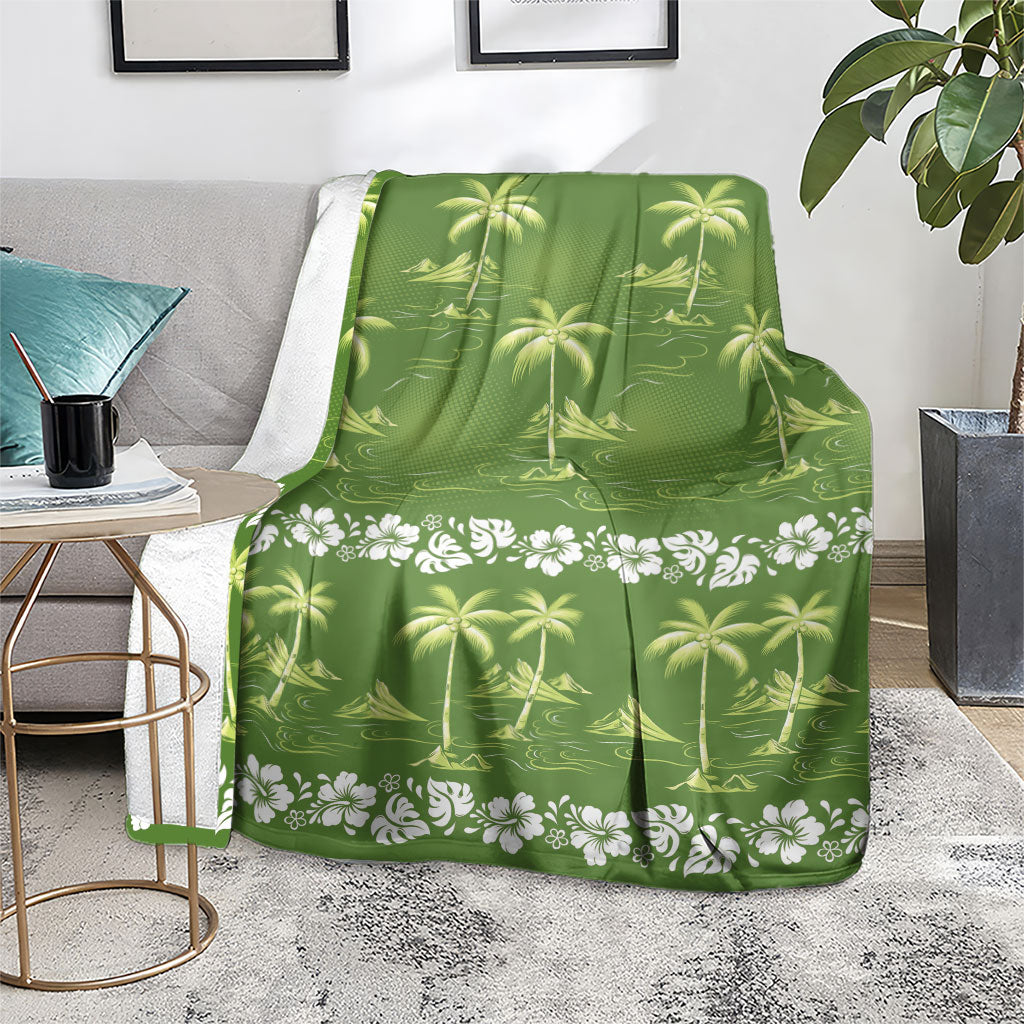 Olive Green Hawaii Palm Tree Hibiscus Blanket Fantasy Summer Vibe