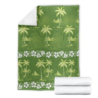 Olive Green Hawaii Palm Tree Hibiscus Blanket Fantasy Summer Vibe