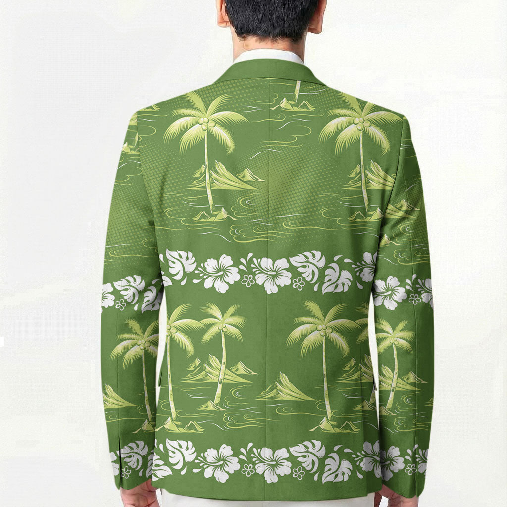 Olive Green Hawaii Palm Tree Hibiscus Blazer Fantasy Summer Vibe