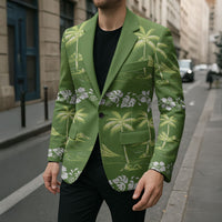 Olive Green Hawaii Palm Tree Hibiscus Blazer Fantasy Summer Vibe