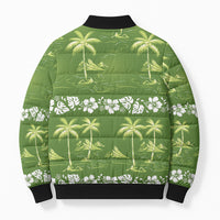Olive Green Hawaii Palm Tree Hibiscus Bomber Puffer Jacket Fantasy Summer Vibe