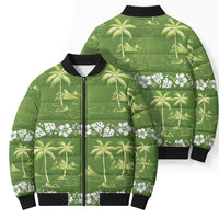 Olive Green Hawaii Palm Tree Hibiscus Bomber Puffer Jacket Fantasy Summer Vibe