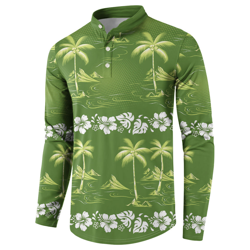 Olive Green Hawaii Palm Tree Hibiscus Button Sweatshirt Fantasy Summer Vibe