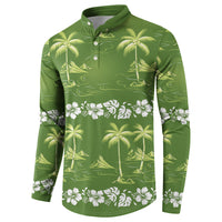 Olive Green Hawaii Palm Tree Hibiscus Button Sweatshirt Fantasy Summer Vibe