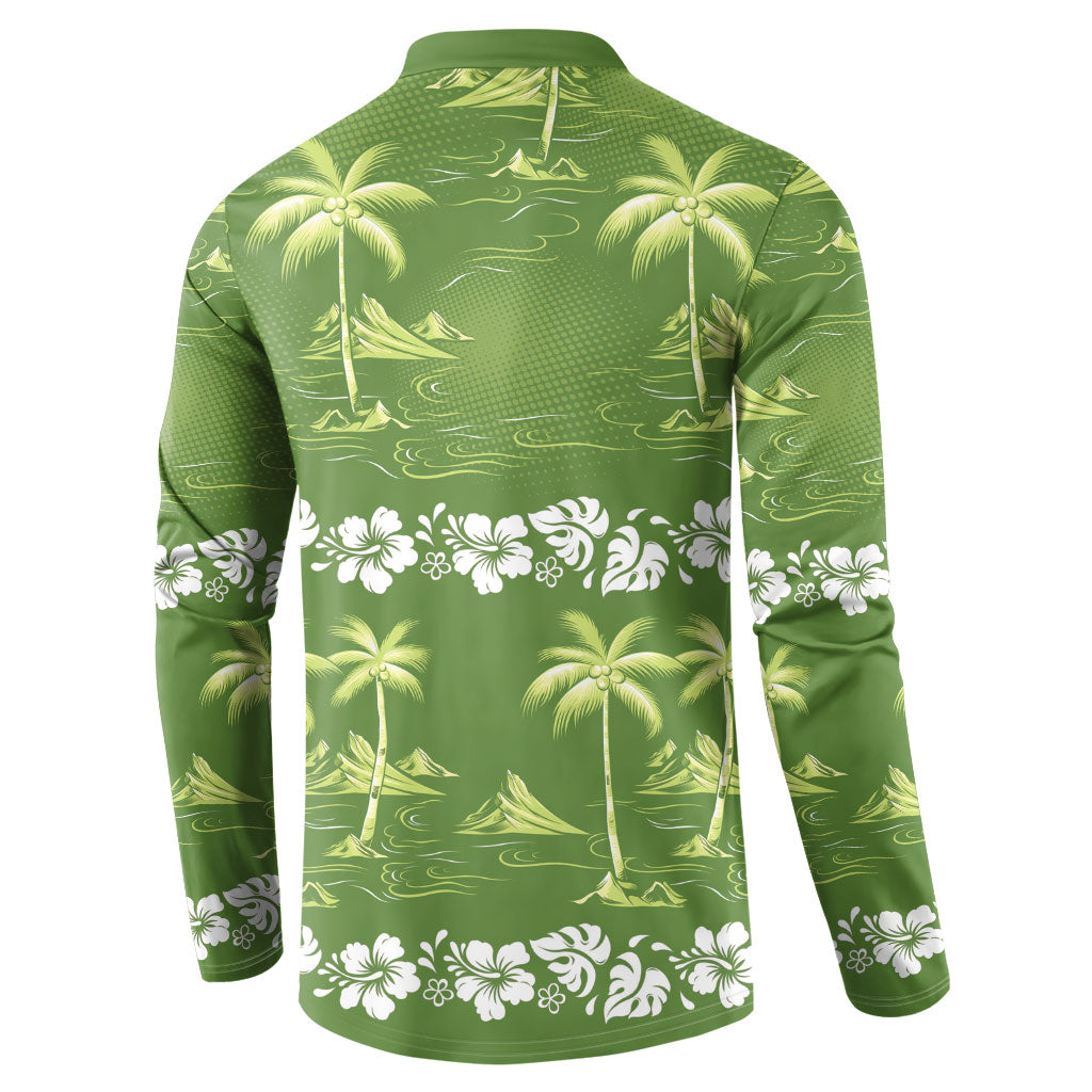 Olive Green Hawaii Palm Tree Hibiscus Button Sweatshirt Fantasy Summer Vibe