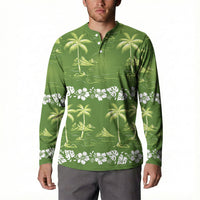 Olive Green Hawaii Palm Tree Hibiscus Button Sweatshirt Fantasy Summer Vibe