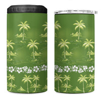 Olive Green Hawaii Palm Tree Hibiscus 4 in 1 Can Cooler Tumbler Fantasy Summer Vibe