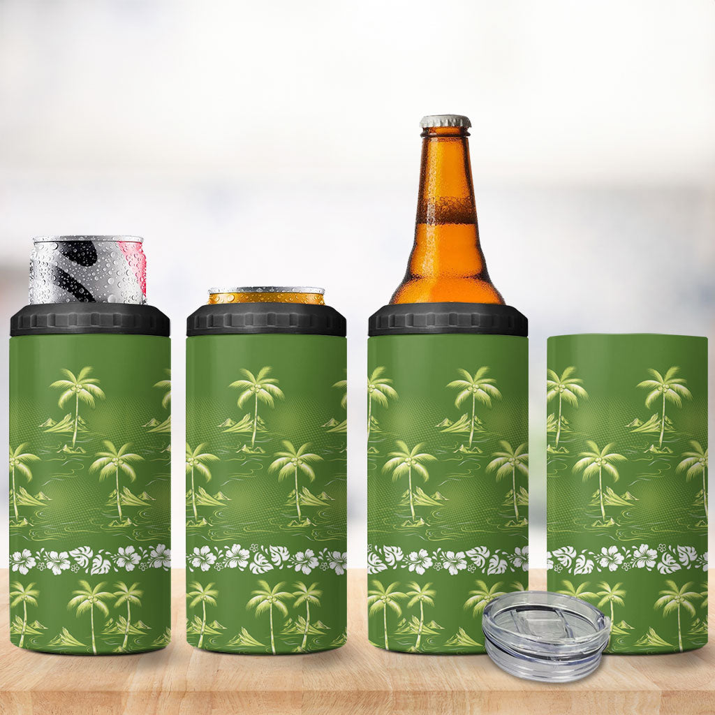 Olive Green Hawaii Palm Tree Hibiscus 4 in 1 Can Cooler Tumbler Fantasy Summer Vibe