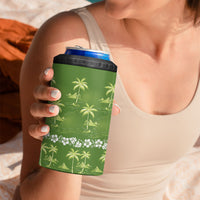 Olive Green Hawaii Palm Tree Hibiscus 4 in 1 Can Cooler Tumbler Fantasy Summer Vibe