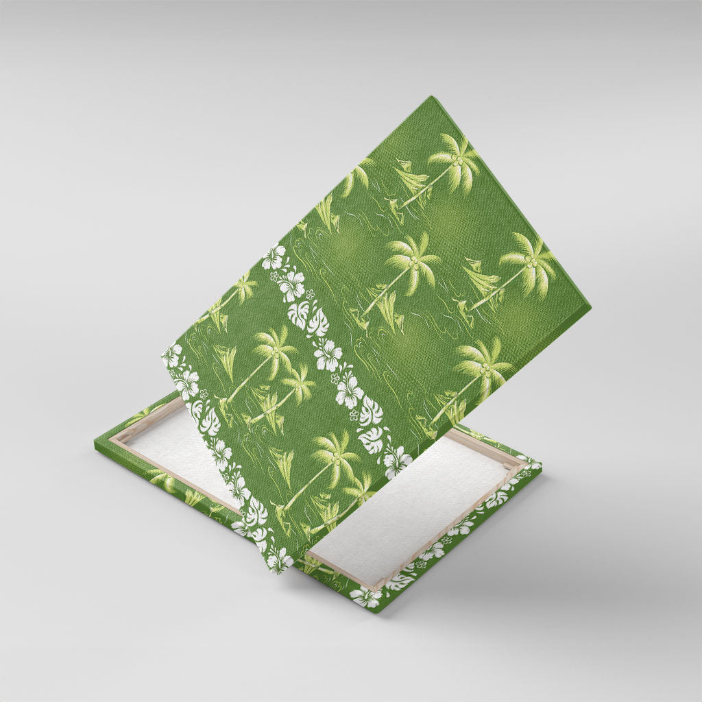 Olive Green Hawaii Palm Tree Hibiscus Canvas Wall Art Fantasy Summer Vibe