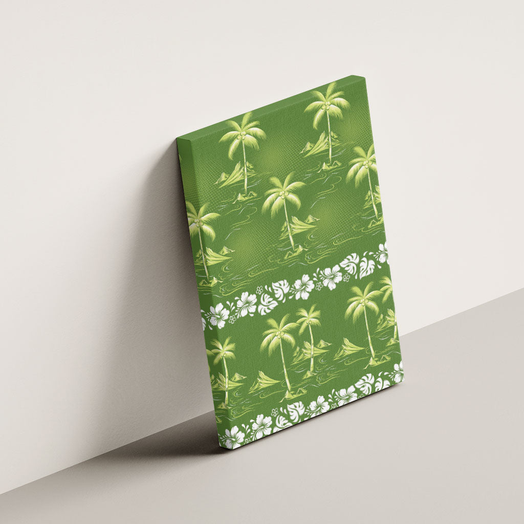 Olive Green Hawaii Palm Tree Hibiscus Canvas Wall Art Fantasy Summer Vibe