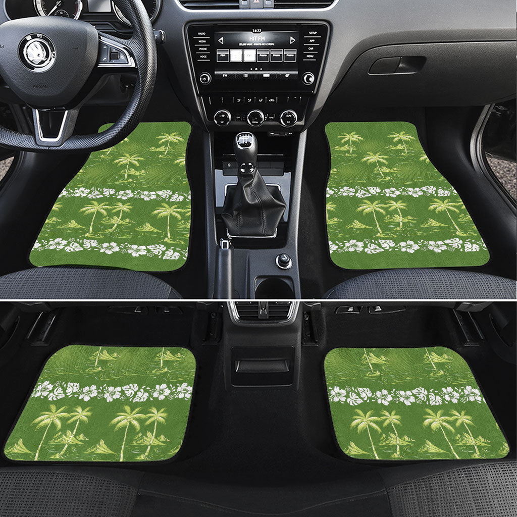 Olive Green Hawaii Palm Tree Hibiscus Car Mats Fantasy Summer Vibe