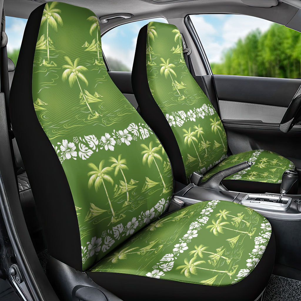 Olive Green Hawaii Palm Tree Hibiscus Car Seat Cover Fantasy Summer Vibe