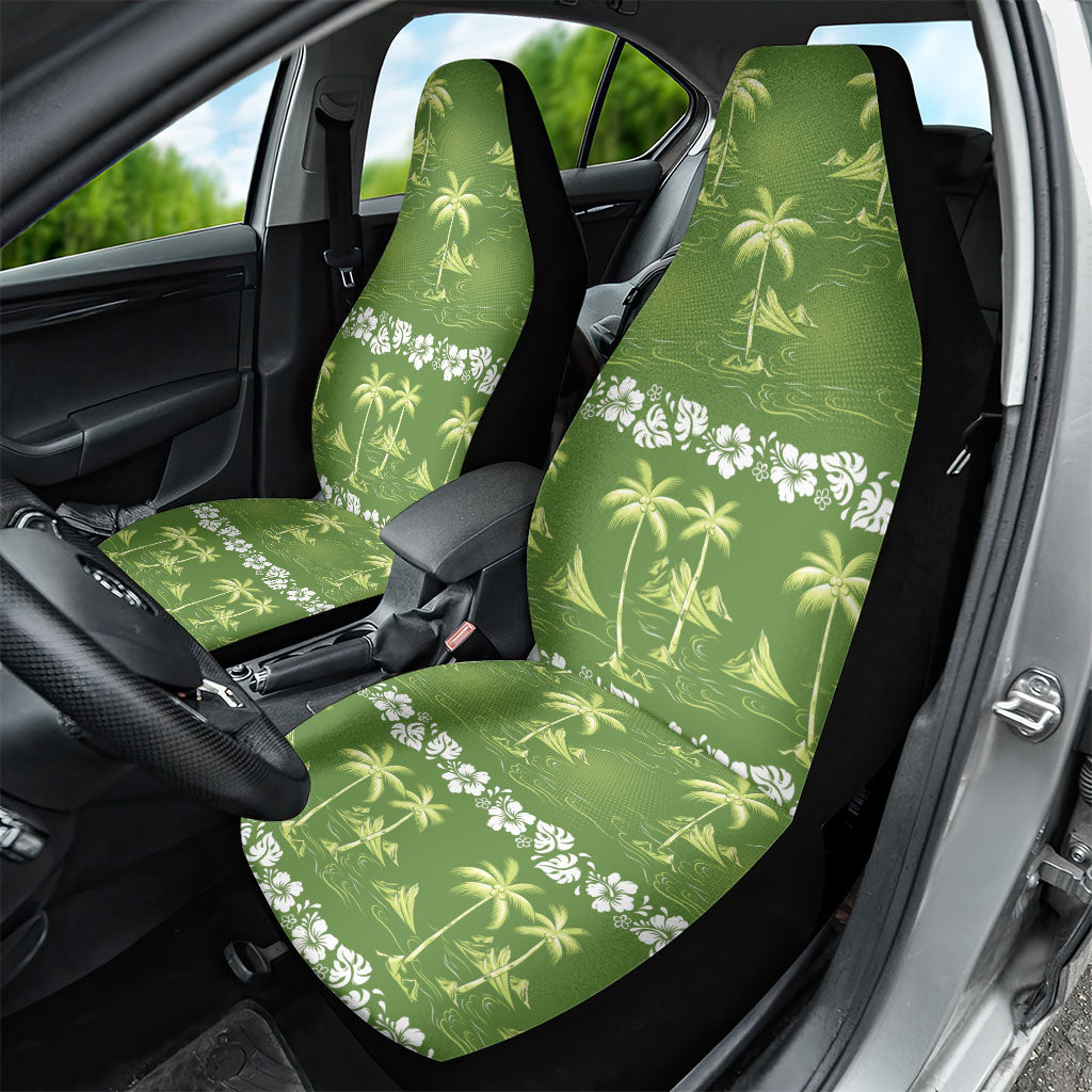 Olive Green Hawaii Palm Tree Hibiscus Car Seat Cover Fantasy Summer Vibe