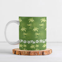 Olive Green Hawaii Palm Tree Hibiscus Ceramic Mug Fantasy Summer Vibe