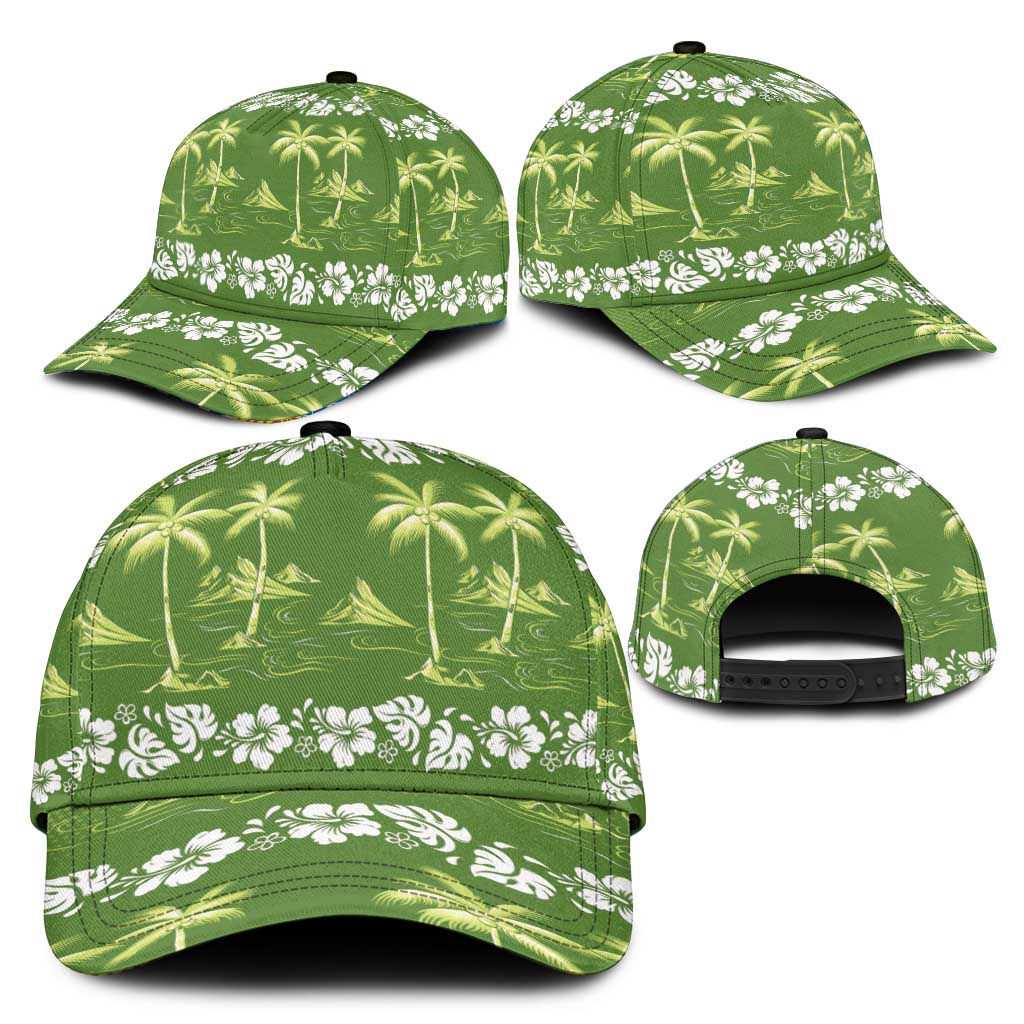 Olive Green Hawaii Palm Tree Hibiscus Classic Cap Fantasy Summer Vibe
