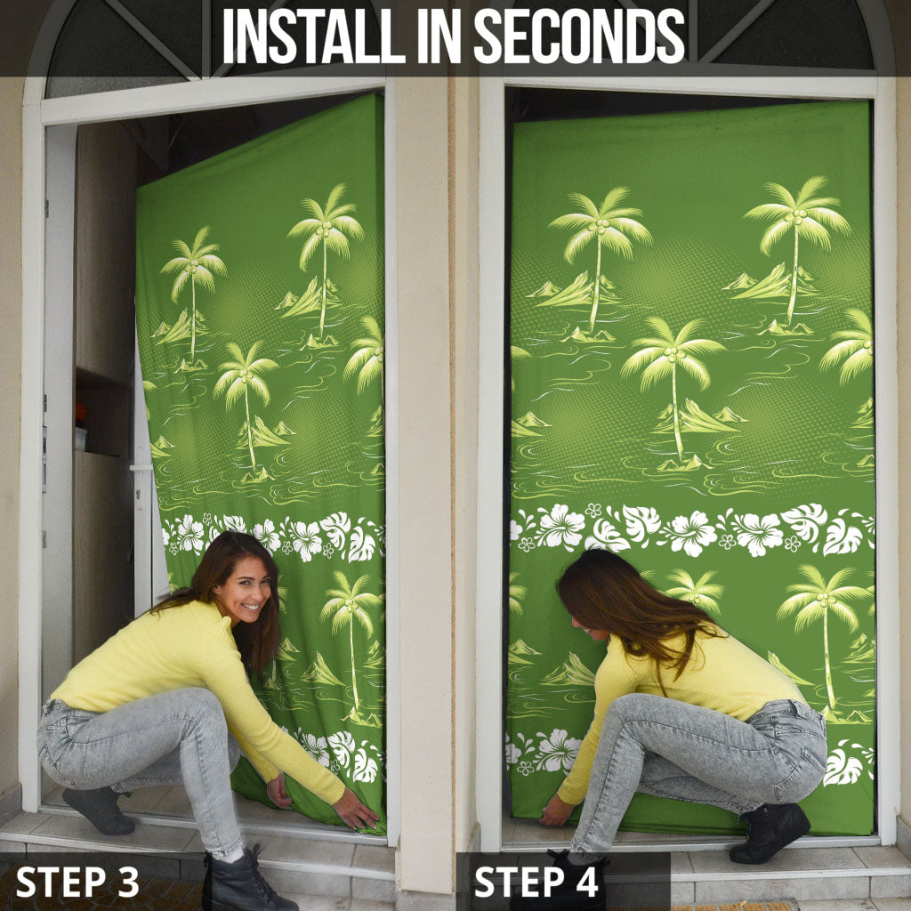 Olive Green Hawaii Palm Tree Hibiscus Door Cover Fantasy Summer Vibe