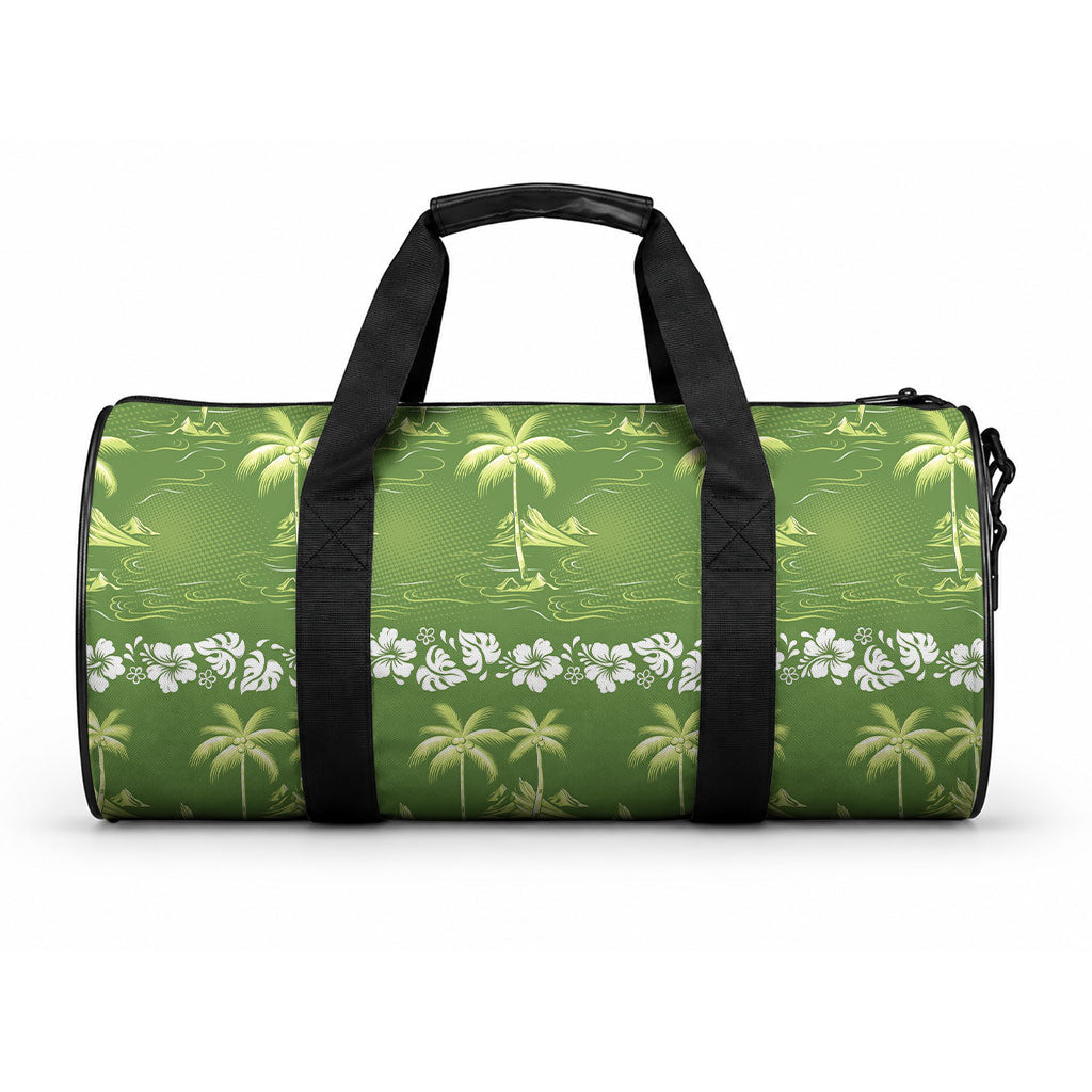 Olive Green Hawaii Palm Tree Hibiscus Duffle Bag Fantasy Summer Vibe