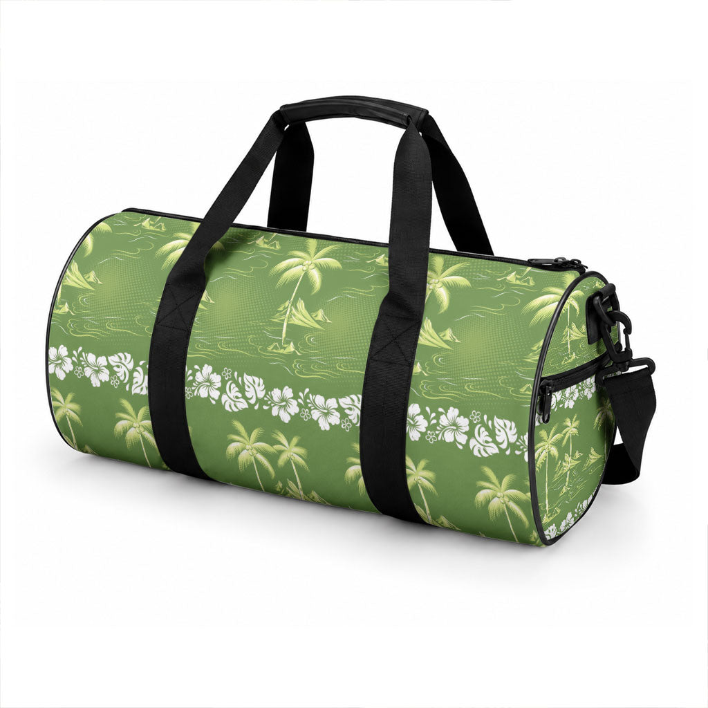 Olive Green Hawaii Palm Tree Hibiscus Duffle Bag Fantasy Summer Vibe