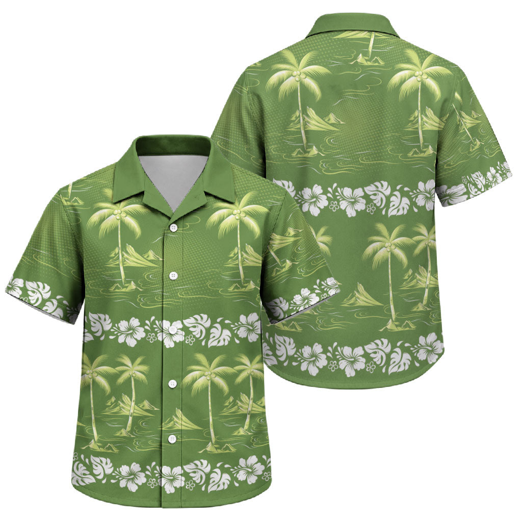 Olive Green Hawaii Palm Tree Hibiscus Family Matching Summer Maxi Dress and Hawaiian Shirt Fantasy Summer Vibe