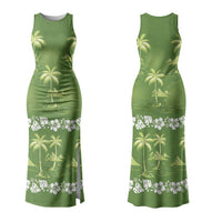 Olive Green Hawaii Palm Tree Hibiscus Family Matching Tank Maxi Dress and Hawaiian Shirt Fantasy Summer Vibe