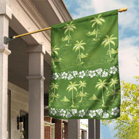 Olive Green Hawaii Palm Tree Hibiscus Garden Flag Fantasy Summer Vibe