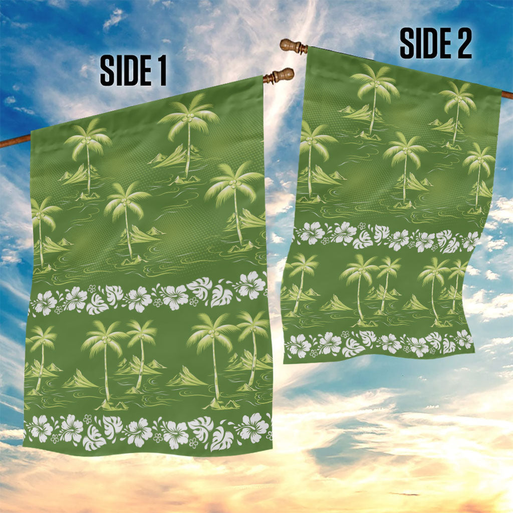 Olive Green Hawaii Palm Tree Hibiscus Garden Flag Fantasy Summer Vibe