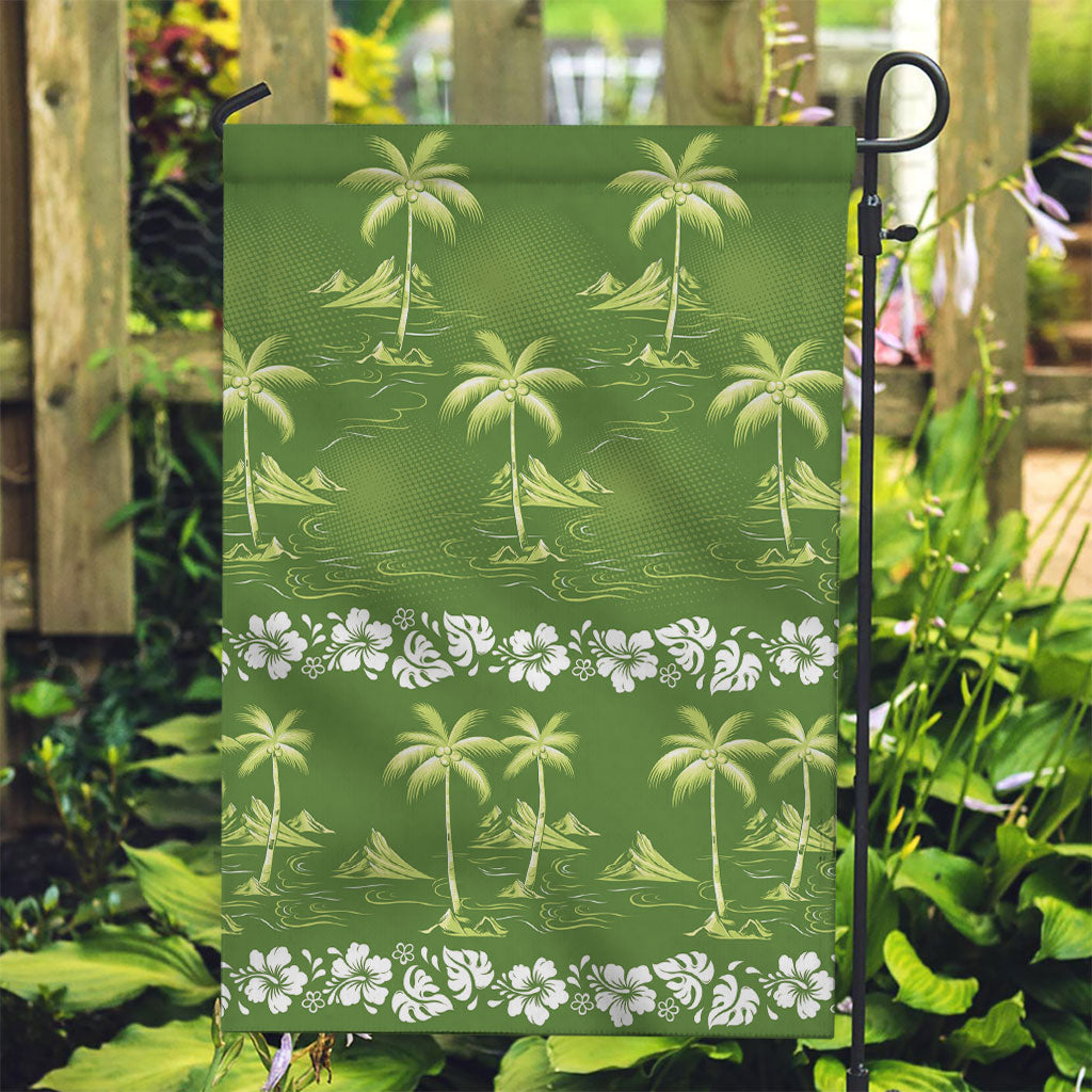 Olive Green Hawaii Palm Tree Hibiscus Garden Flag Fantasy Summer Vibe