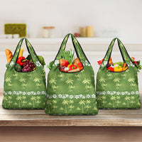 Olive Green Hawaii Palm Tree Hibiscus Grocery Bag Fantasy Summer Vibe