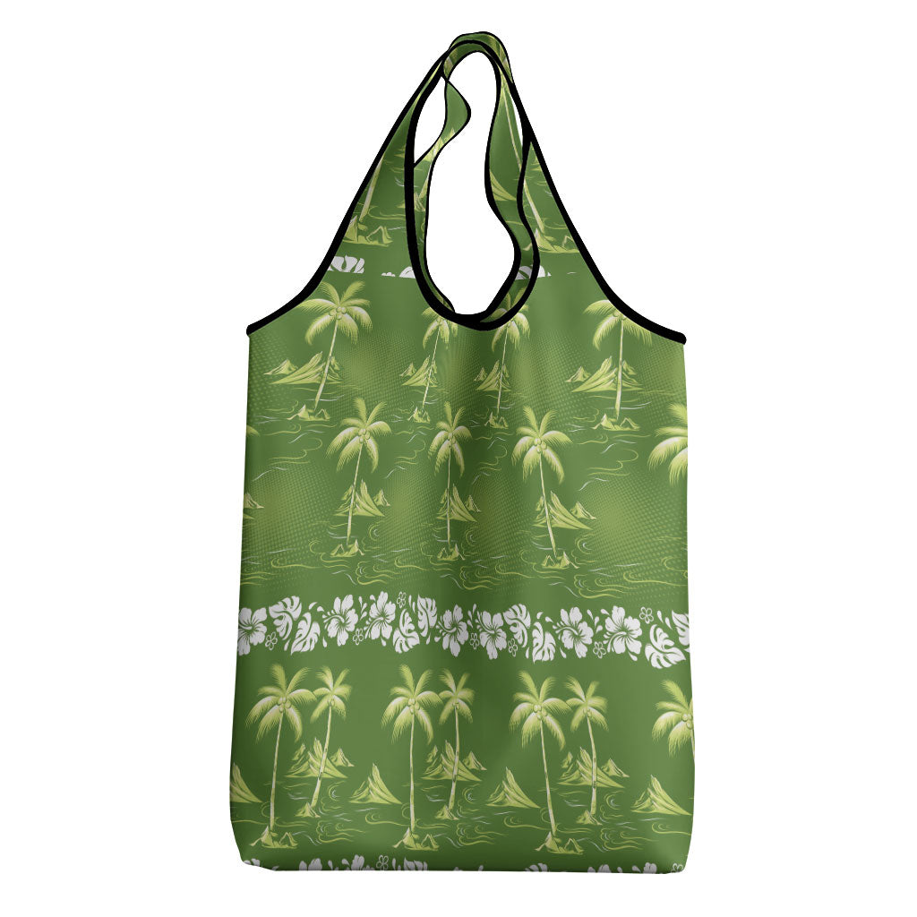 Olive Green Hawaii Palm Tree Hibiscus Grocery Bag Fantasy Summer Vibe
