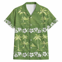 Olive Green Hawaii Palm Tree Hibiscus Hawaiian Shirt Fantasy Summer Vibe