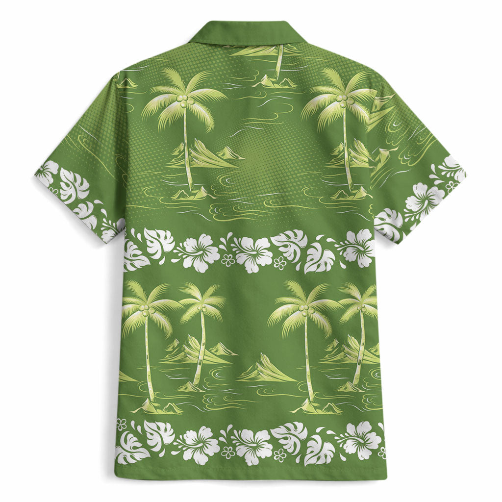 Olive Green Hawaii Palm Tree Hibiscus Hawaiian Shirt Fantasy Summer Vibe