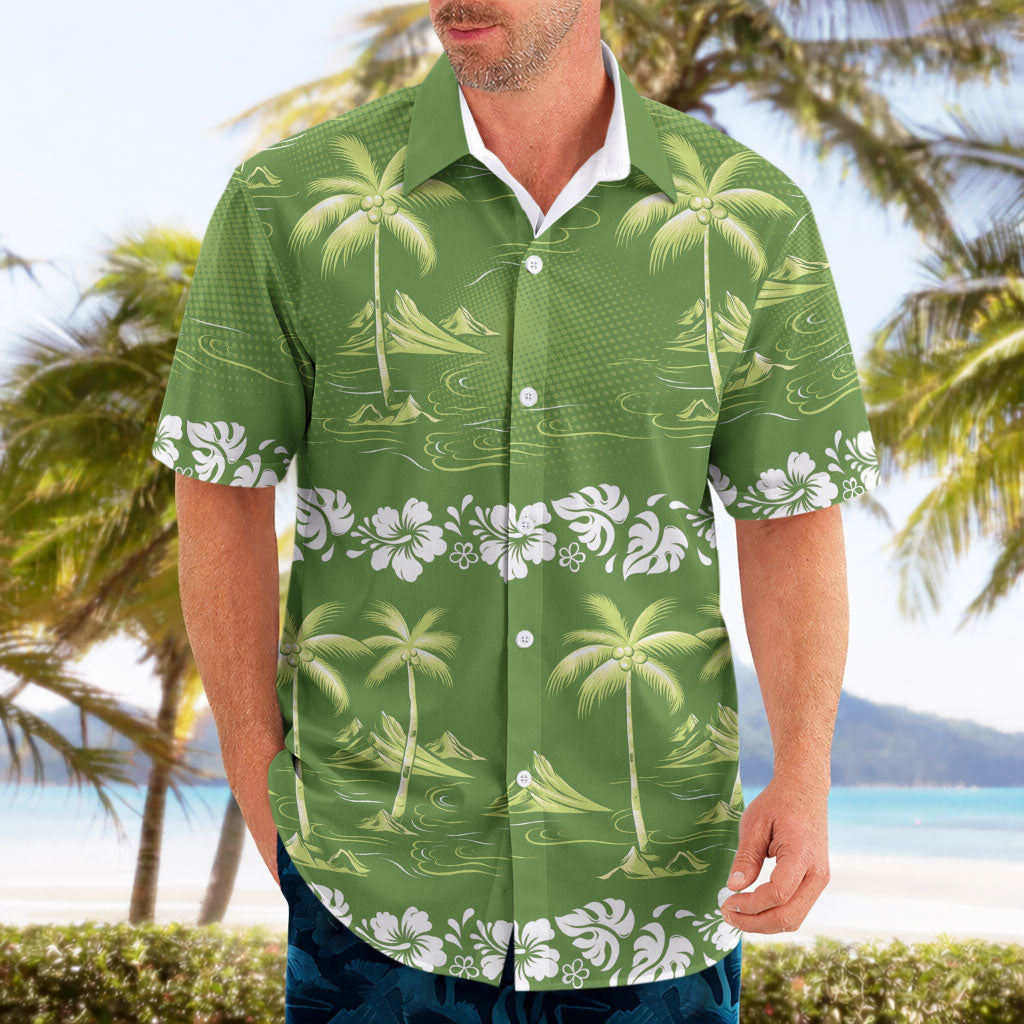 Olive Green Hawaii Palm Tree Hibiscus Hawaiian Shirt Fantasy Summer Vibe