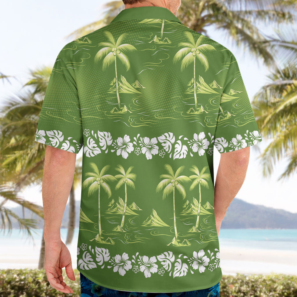 Olive Green Hawaii Palm Tree Hibiscus Hawaiian Shirt Fantasy Summer Vibe