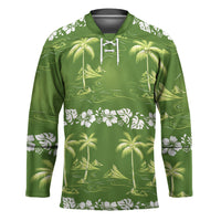 Olive Green Hawaii Palm Tree Hibiscus Hockey Jersey Fantasy Summer Vibe