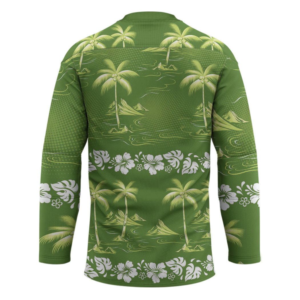 Olive Green Hawaii Palm Tree Hibiscus Hockey Jersey Fantasy Summer Vibe
