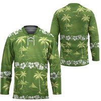 Olive Green Hawaii Palm Tree Hibiscus Hockey Jersey Fantasy Summer Vibe