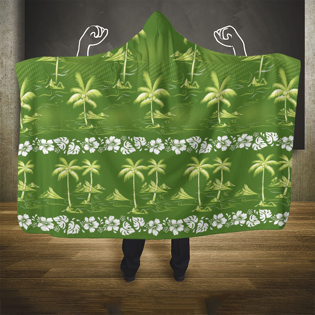 Olive Green Hawaii Palm Tree Hibiscus Hooded Blanket Fantasy Summer Vibe