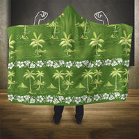 Olive Green Hawaii Palm Tree Hibiscus Hooded Blanket Fantasy Summer Vibe