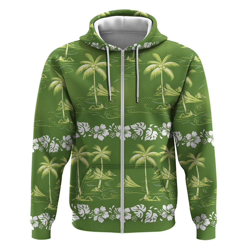 Olive Green Hawaii Palm Tree Hibiscus Hoodie Fantasy Summer Vibe