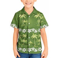Olive Green Hawaii Palm Tree Hibiscus Kid Hawaiian Shirt Fantasy Summer Vibe
