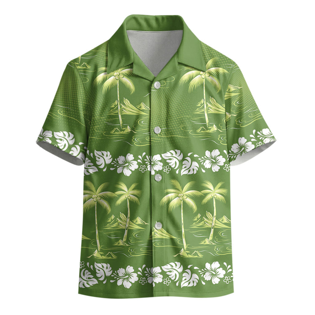 Olive Green Hawaii Palm Tree Hibiscus Kid Hawaiian Shirt Fantasy Summer Vibe