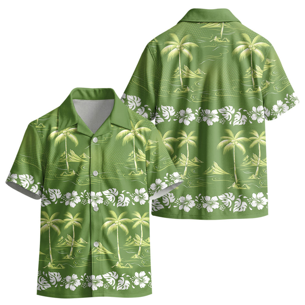 Olive Green Hawaii Palm Tree Hibiscus Kid Hawaiian Shirt Fantasy Summer Vibe