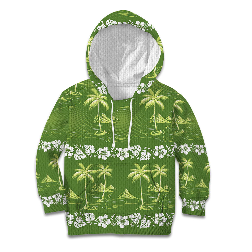 Olive Green Hawaii Palm Tree Hibiscus Kid Hoodie Fantasy Summer Vibe