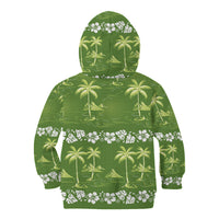 Olive Green Hawaii Palm Tree Hibiscus Kid Hoodie Fantasy Summer Vibe